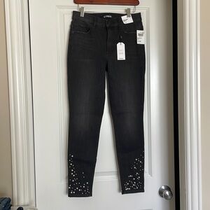 NWT express skinny jeans with pearl embellishments